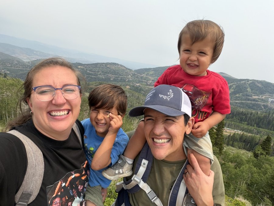 Mason hiking with his family